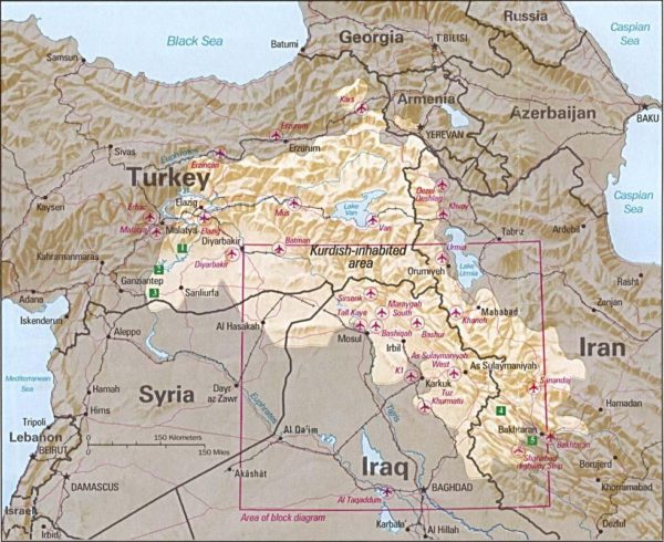 Kurdok lakta terület a CIA által készített 1991-es térképen 