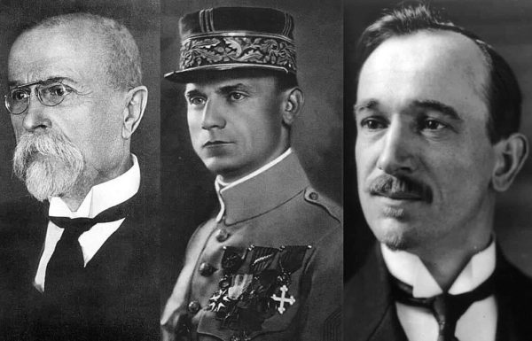 A párizsi Csehszlovák Nemzeti Tanács három vezetője: T. G. Masaryk, M. R. Štefánik és E. Beneš 